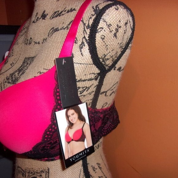 Youmita 36DD Red Floral Lace Overlay Plunge Bra - Picture 4 of 11